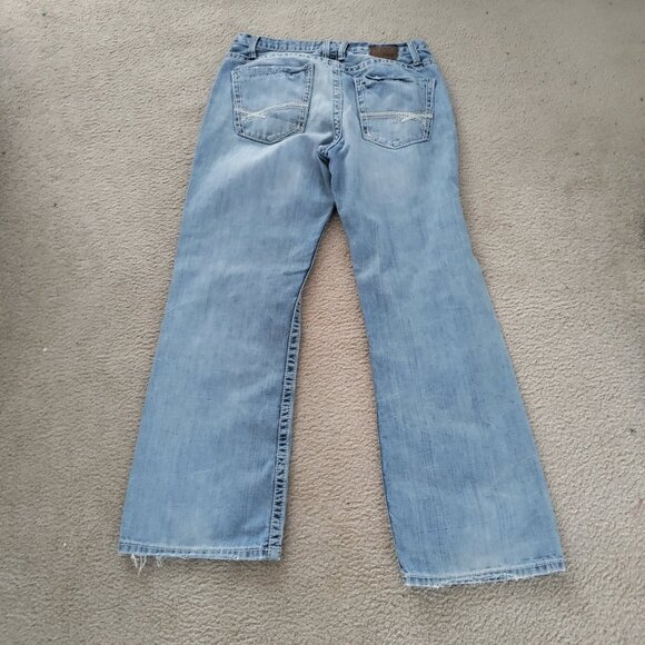 BKE Tyler 34R Mens Straight Jeans Stretch Denim 36x31 Distressed Blue Pants GUC - Picture 2 of 11